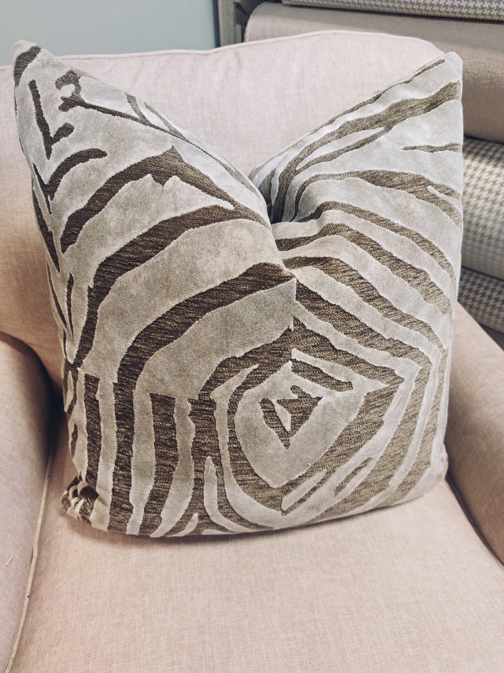 Zebra Velvet Pillow Cover Beige or Navy