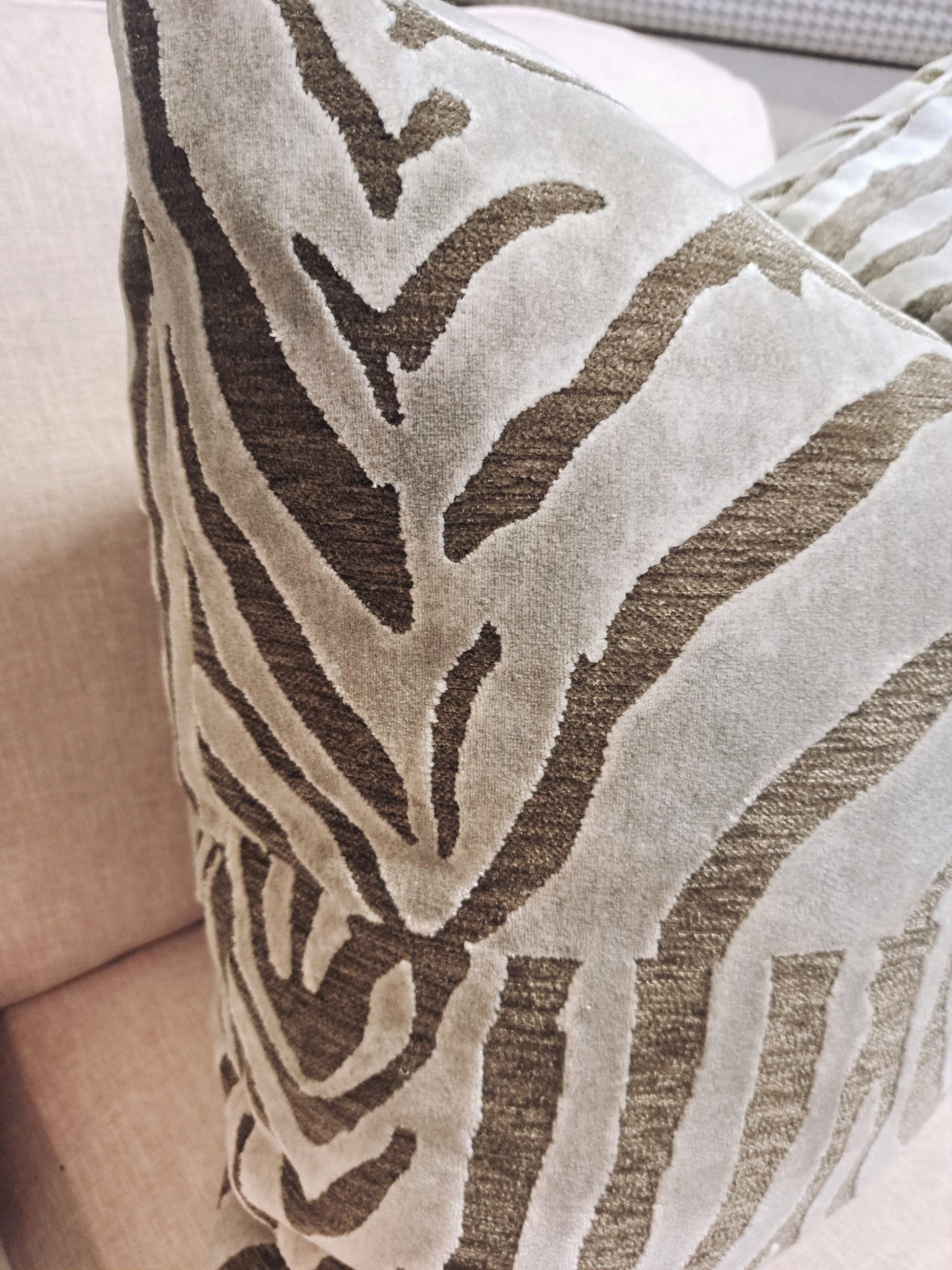 Zebra Velvet Pillow Cover Beige or Navy