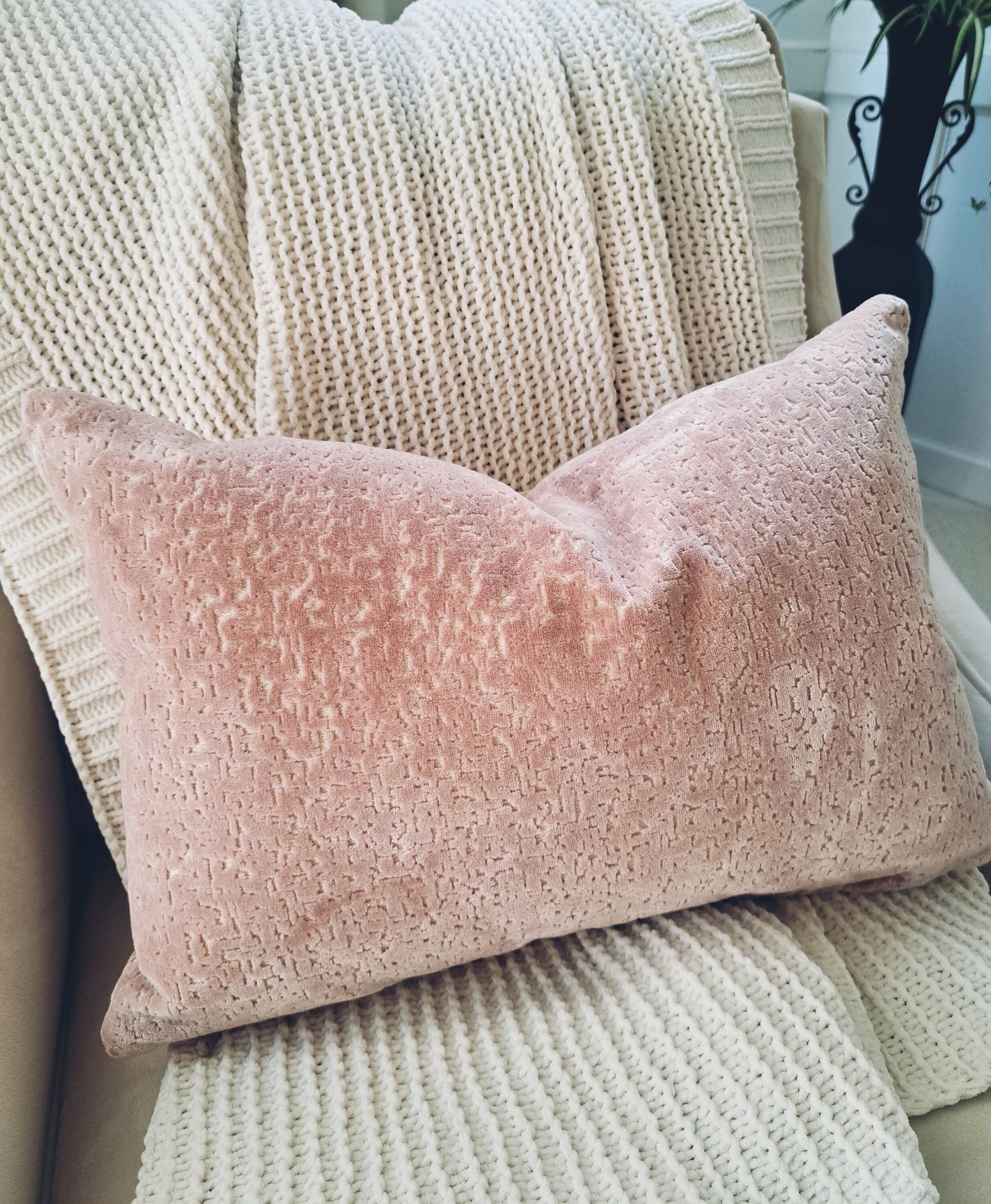 Blush Pink Velvet Textured Pillow Cover - Main Image