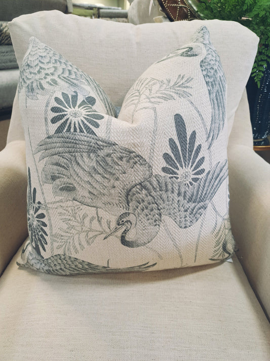 Slate Grey Coastal Bird Print Pillow Cover