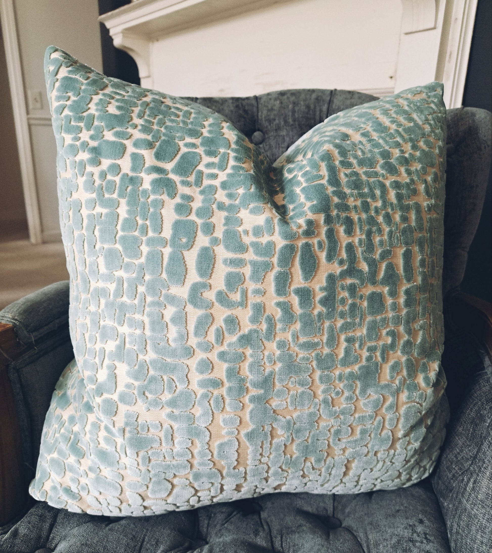 Light blue geometric dot velvet pillow covers