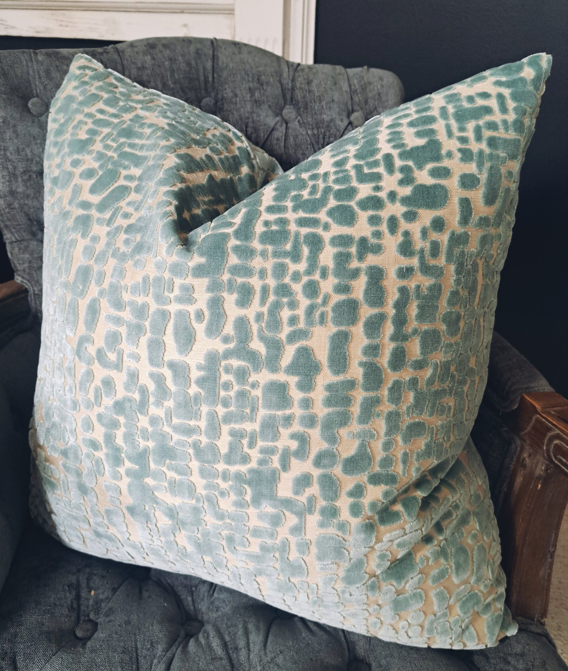 Light blue geometric dot velvet pillow covers