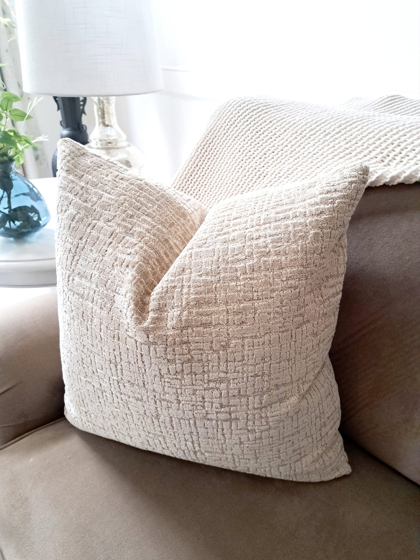 Cream Textured Velvet Pillow Cover