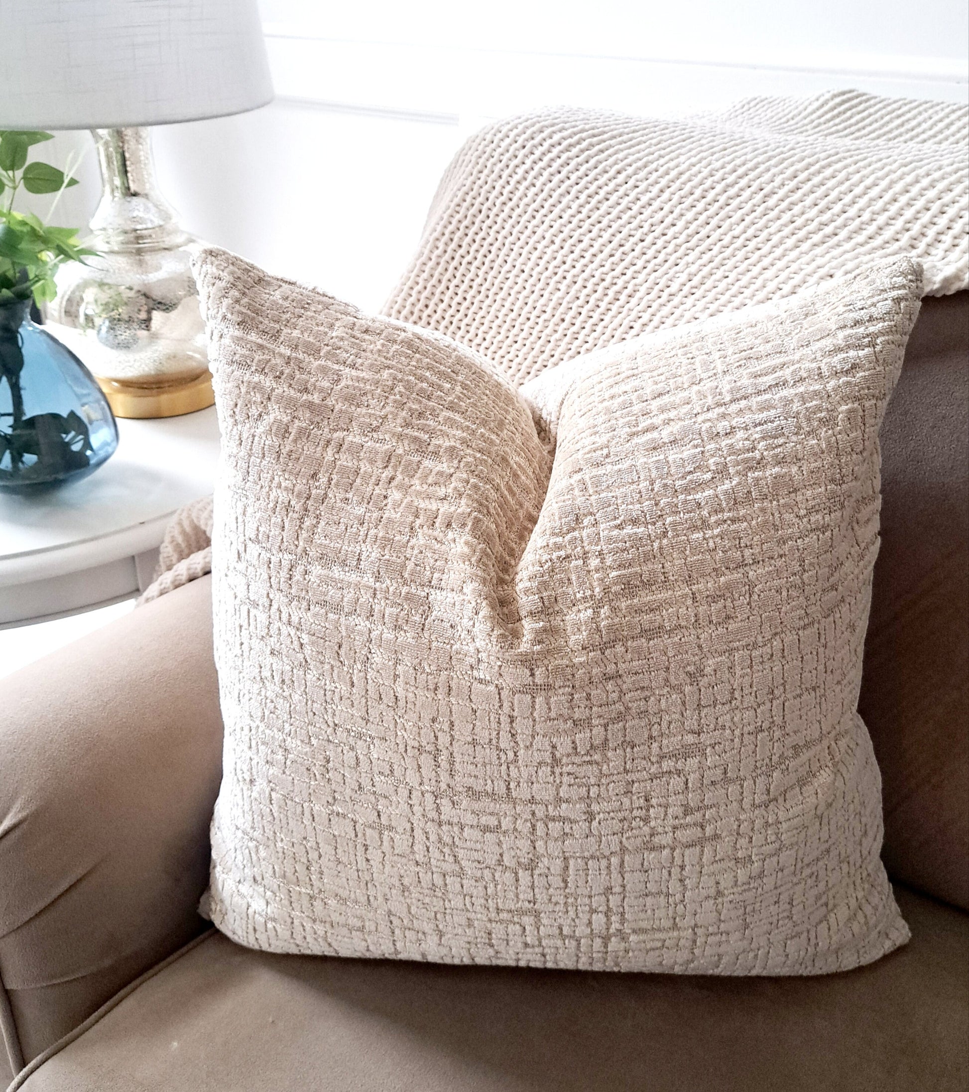 Cream Textured Velvet Pillow Cover