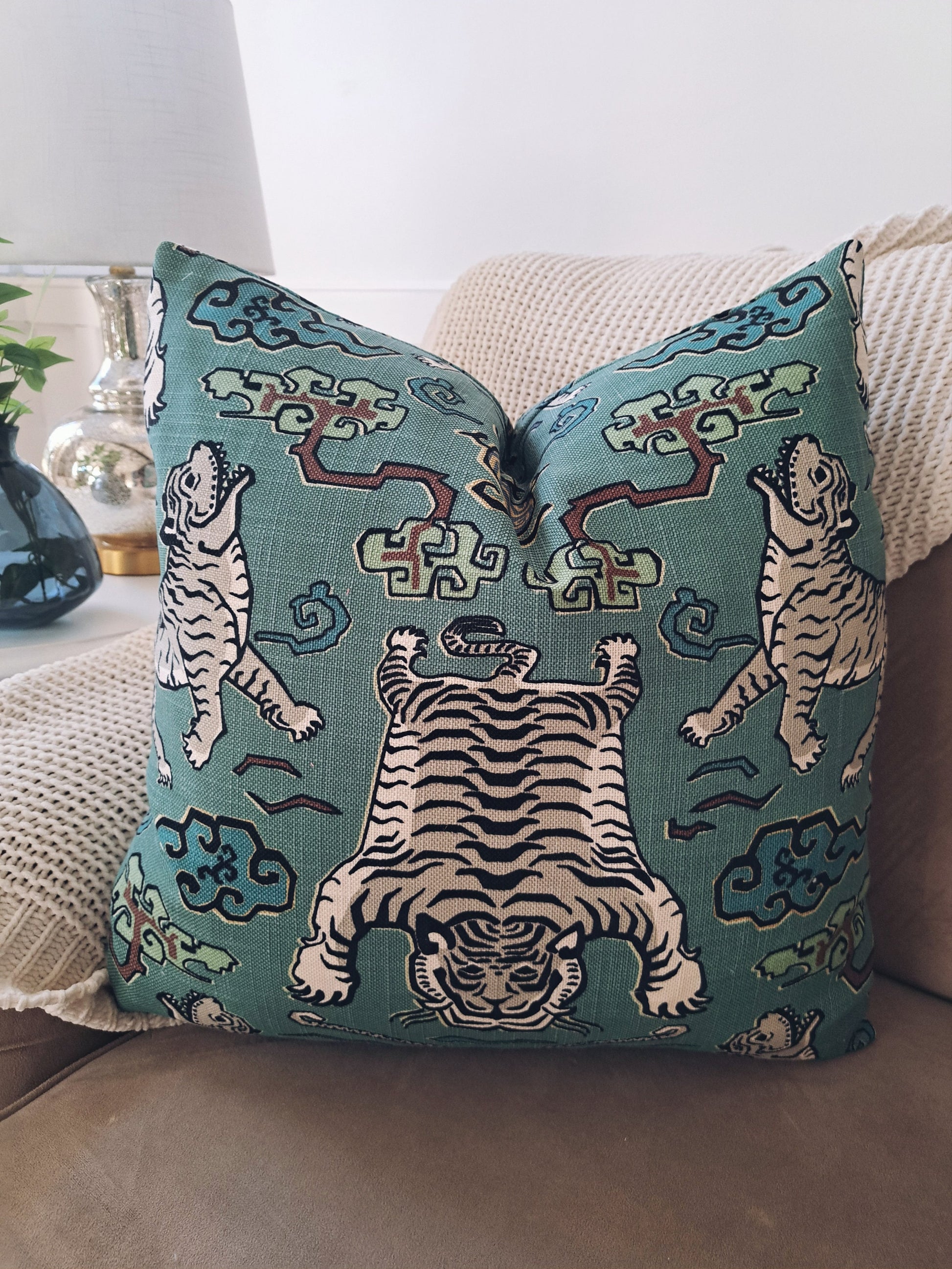 Jade Tiger Print Pillow Cover