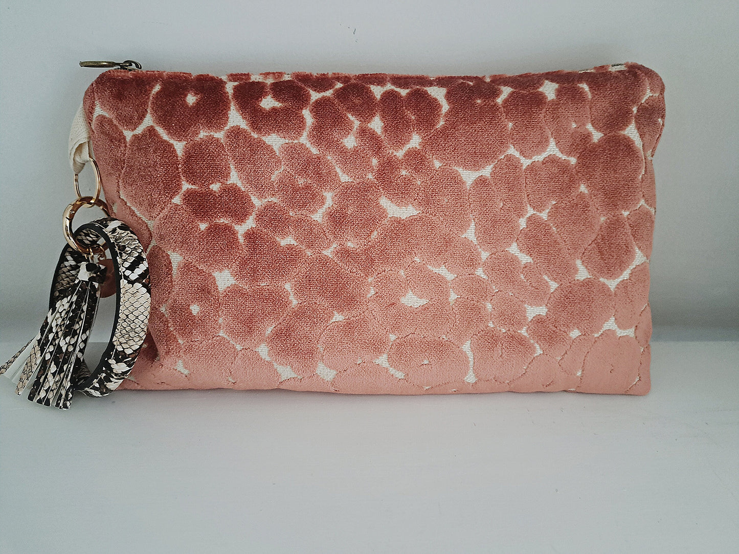 Velvet Coral Large Leapard Print Clutch Bag