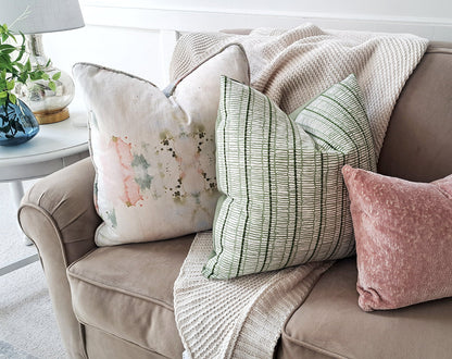 Earthy Linen Embroidered Stripe Pillow Cover