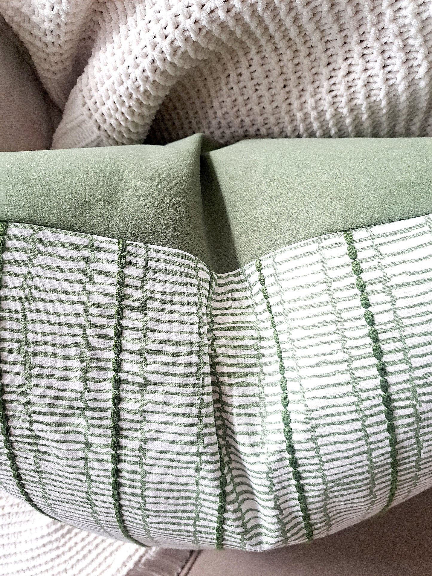 Earthy Linen Embroidered Stripe Pillow Cover