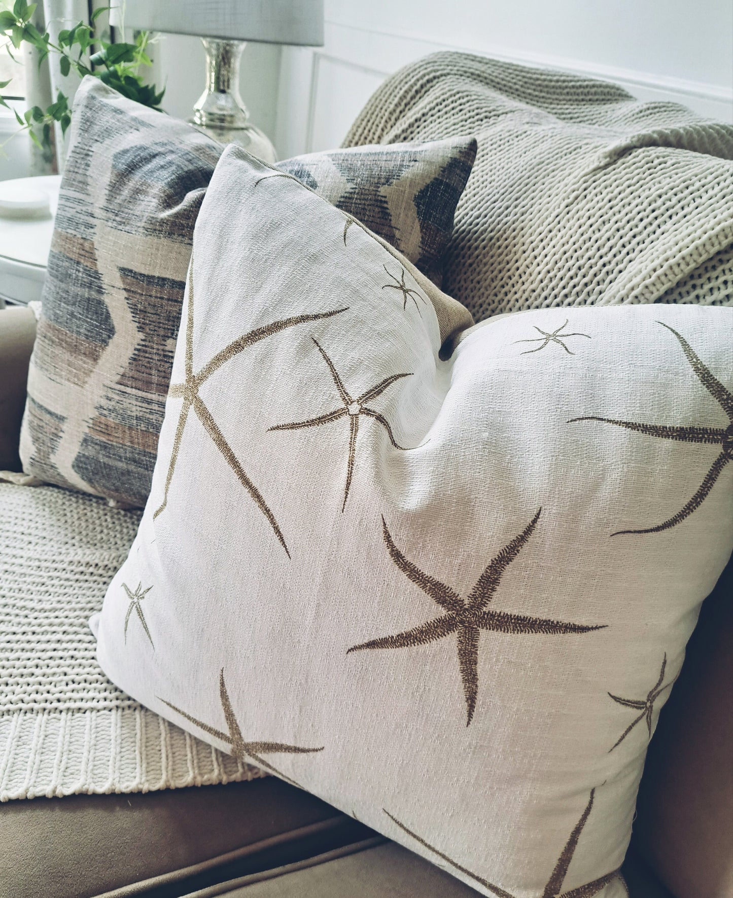 Embroidered Sea Star Pillow Cover