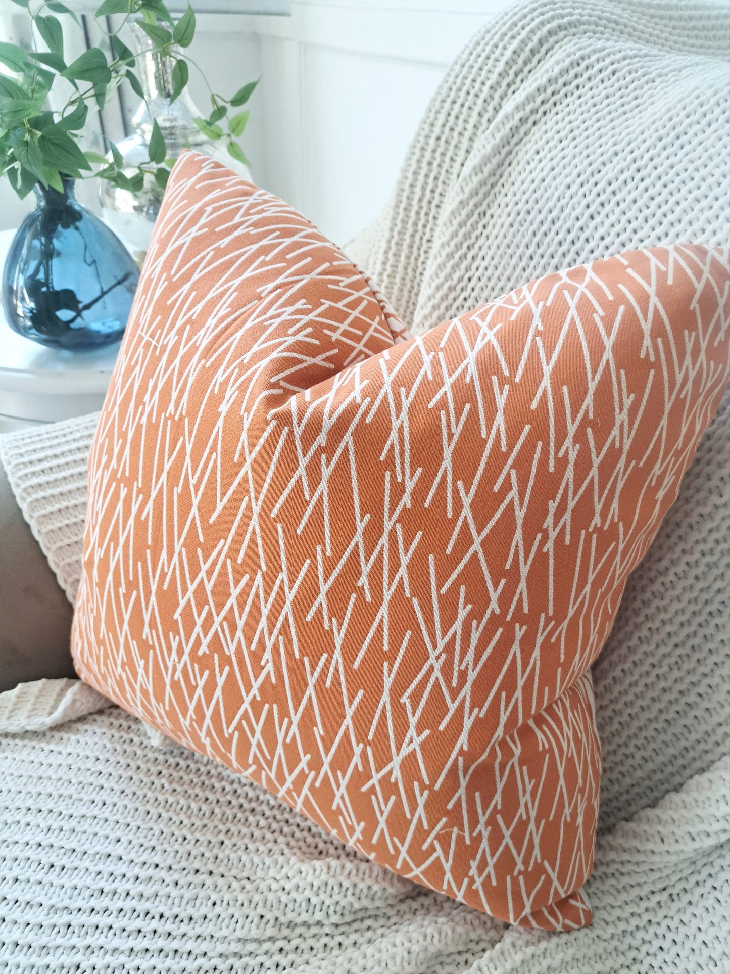 Orange and White Chopsticks Pillow Cover