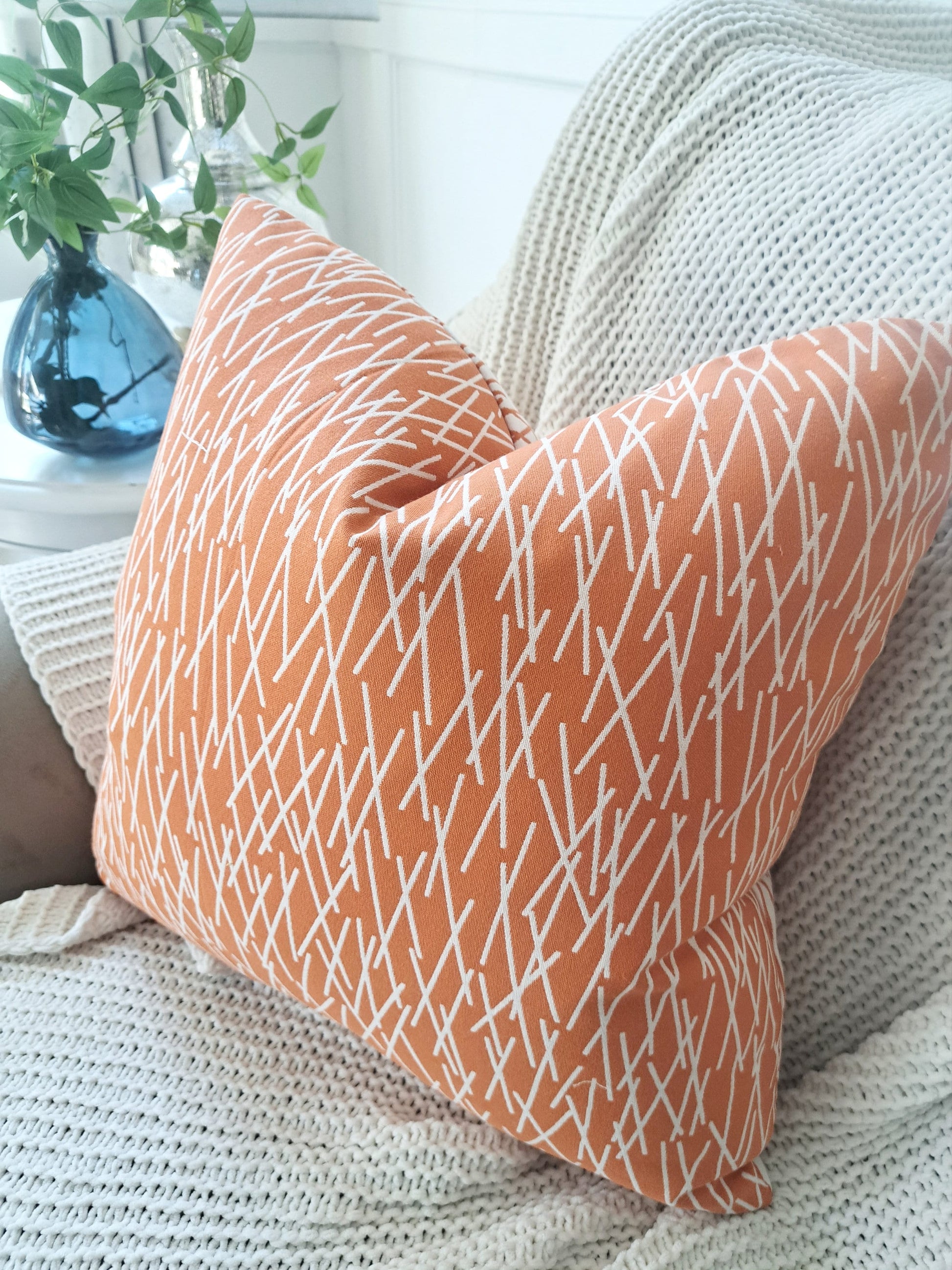 Orange and White Chopsticks Pillow Cover