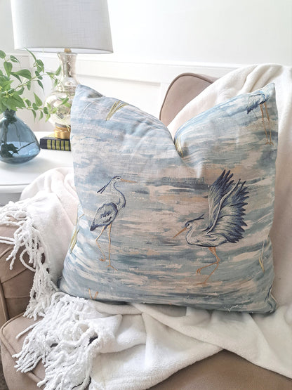 Embroidered Bird Ocean Blue Pillow Cover
