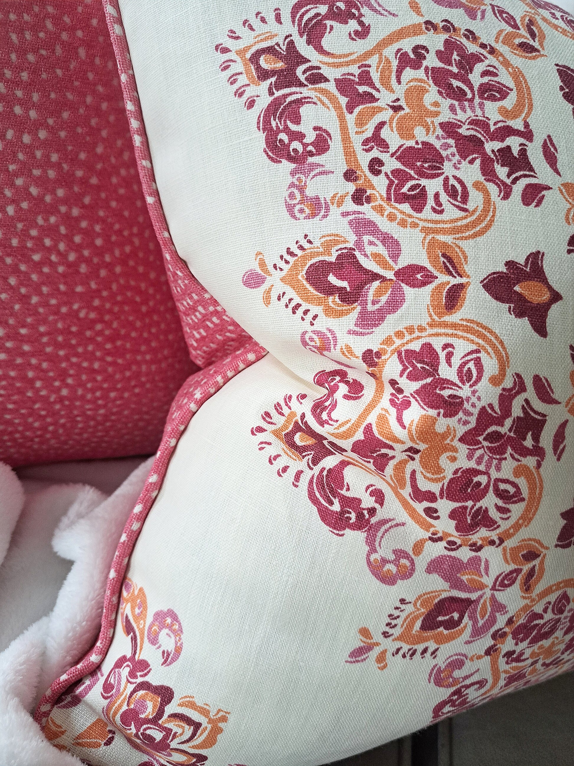Pink and Orange Damask Print Pillow Cover