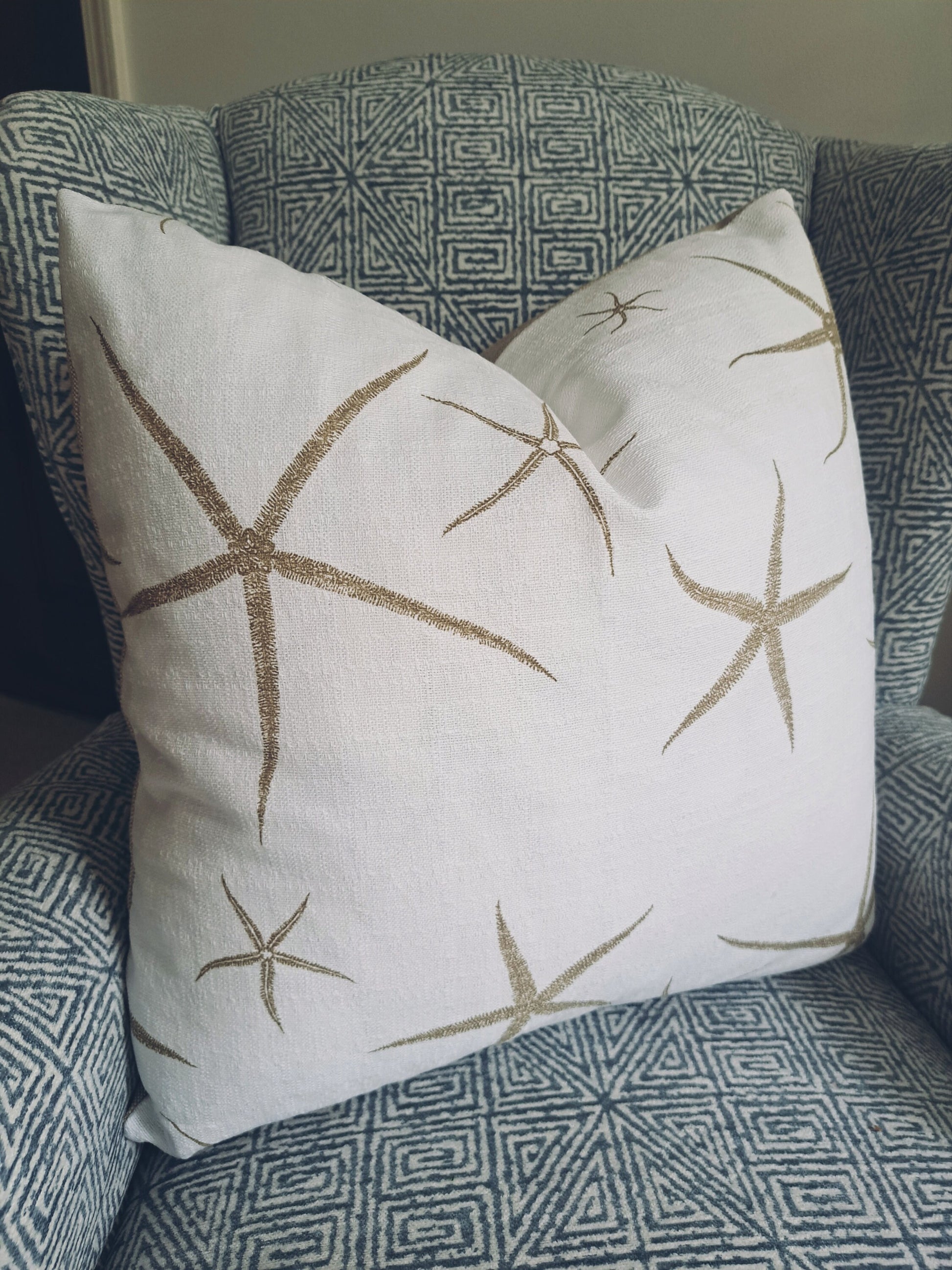 Embroidered Sea Star Pillow Cover