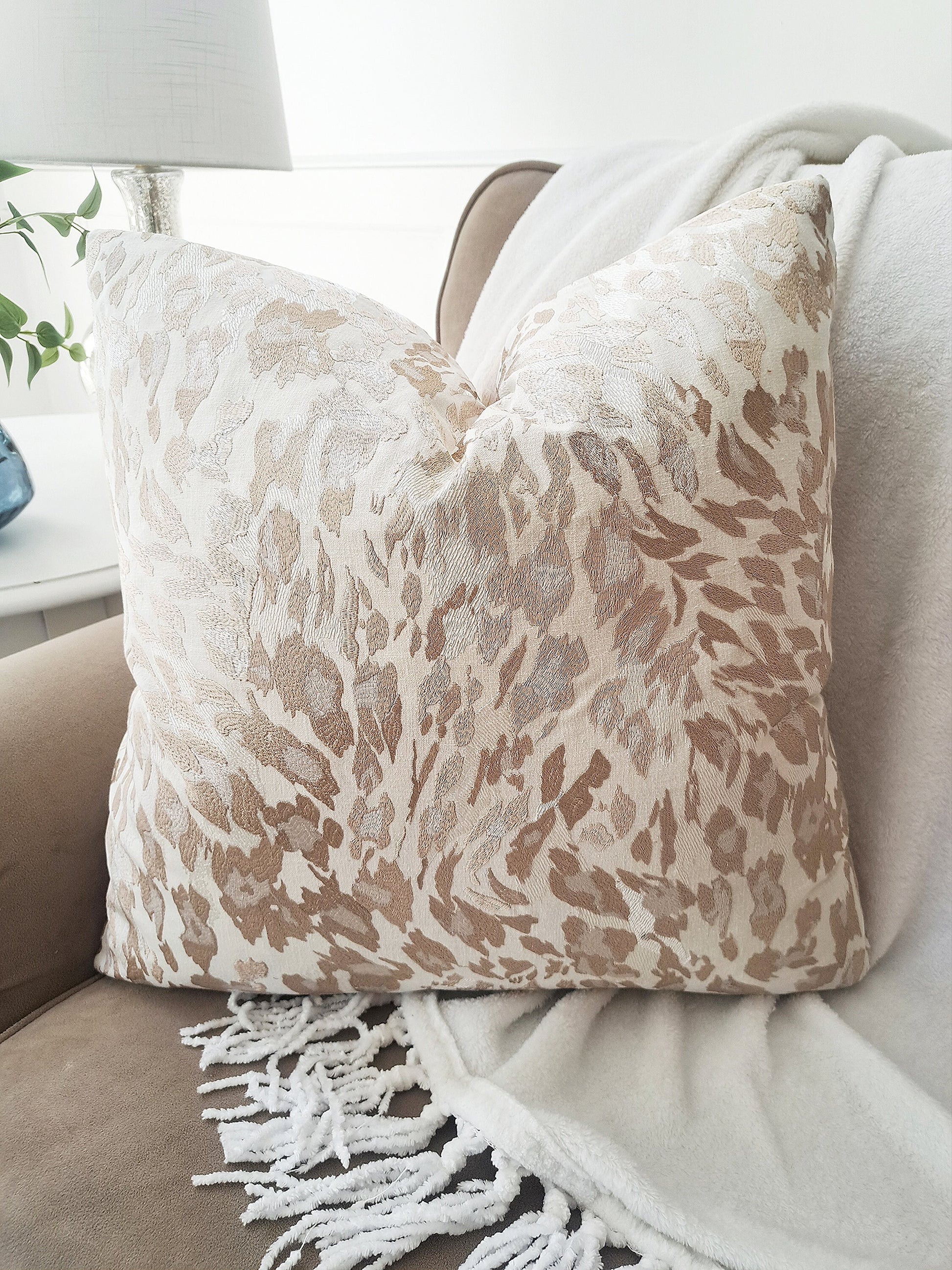Embroidered Leapard Print Pillow Cover