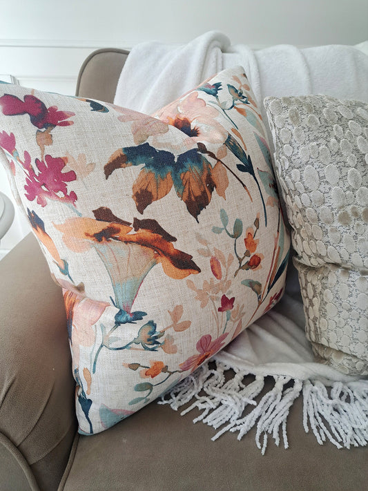 Spring Floral Linen Pillow Cover