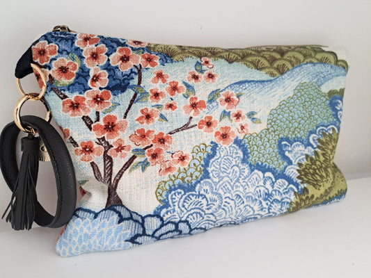 Coral and Blue Chinoiserie Print Bag