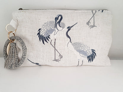 Embroidered Heron Clutch Bag
