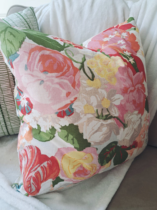 Red and Pink Floral Pillow Cover