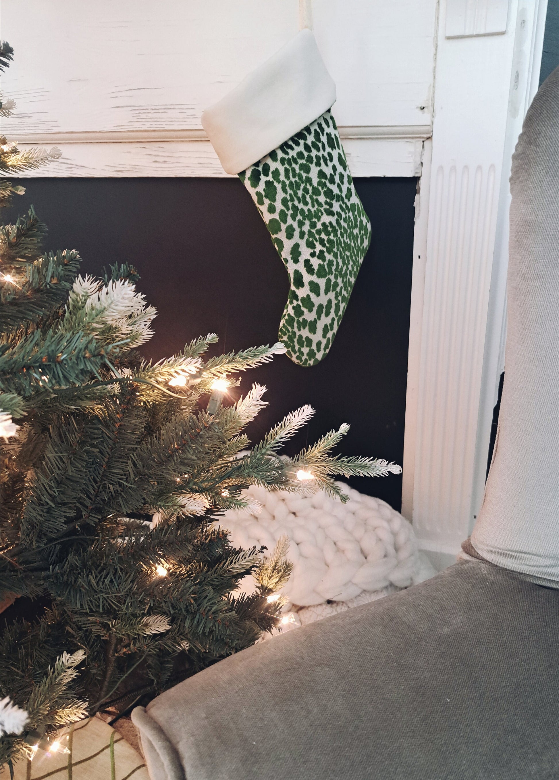 Green Leapard Print Velvet Christmas Stocking