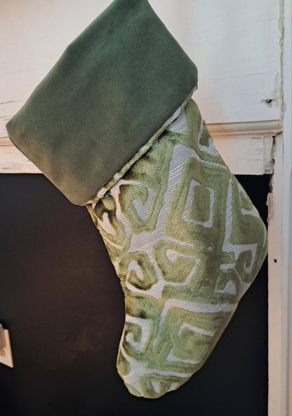 Green Geometric Velvet Christmas Stocking