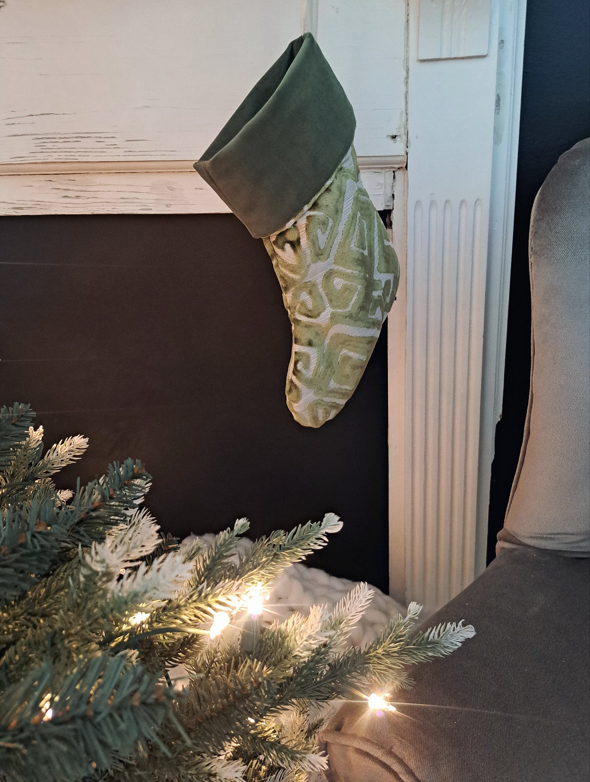 Green Geometric Velvet Christmas Stocking