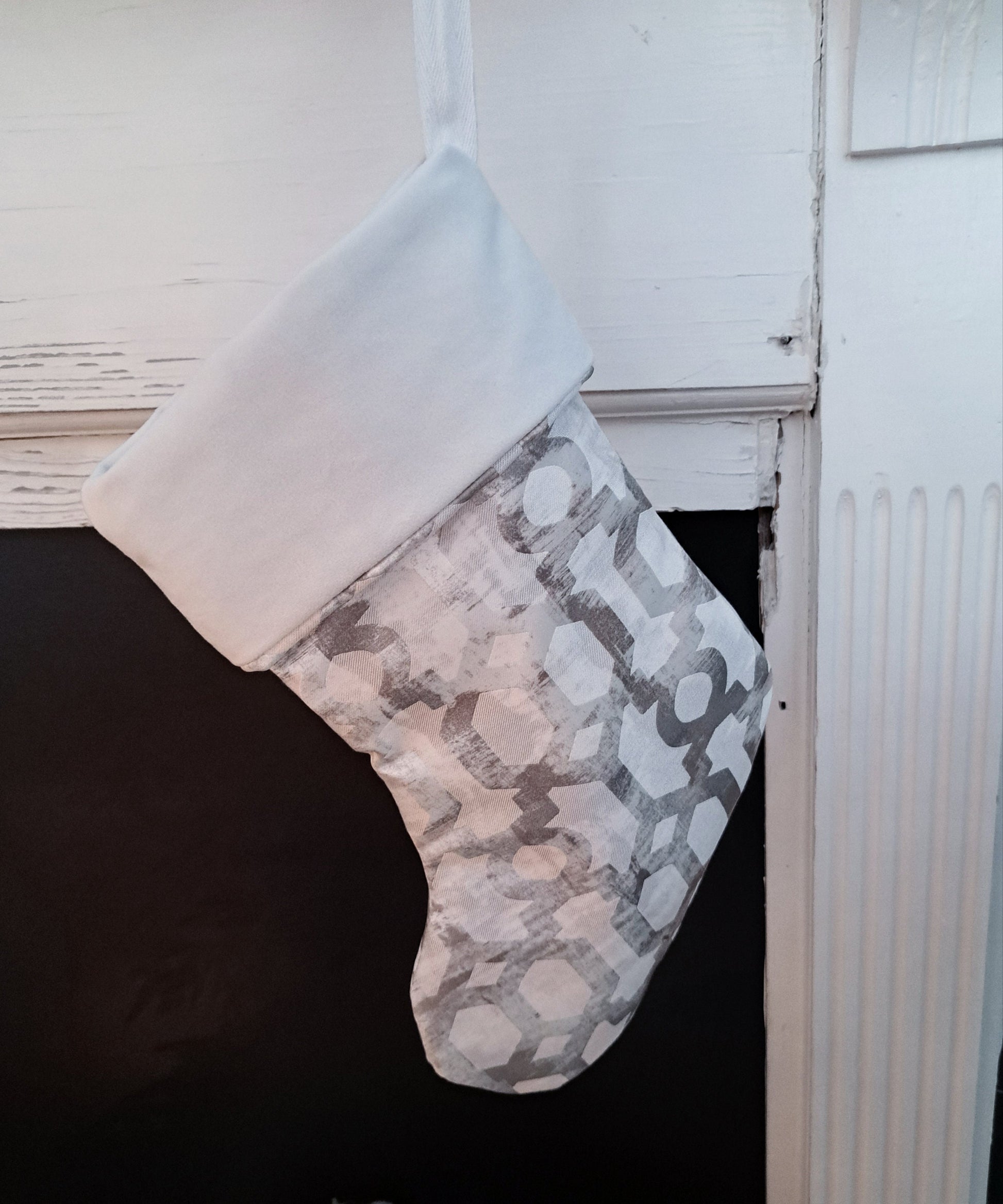 White and Metallic Christmas Stocking