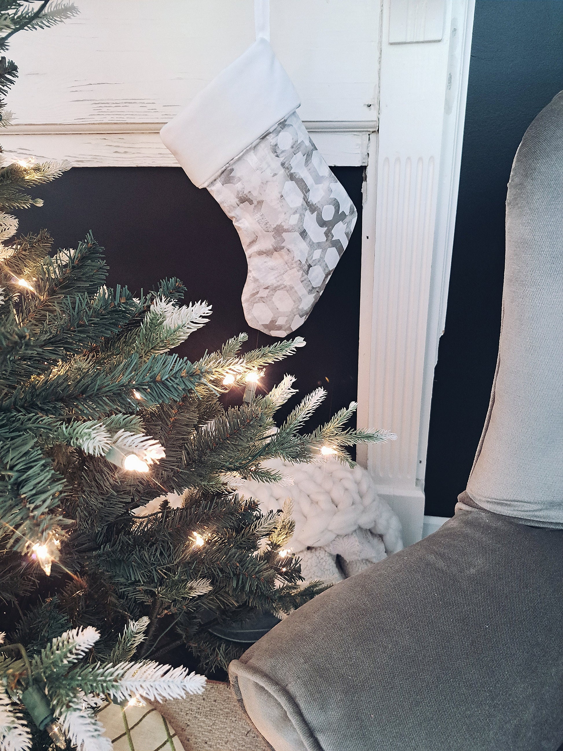 White and Metallic Christmas Stocking