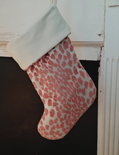 Coral Red Leapard Print Velvet Christmas Stocking