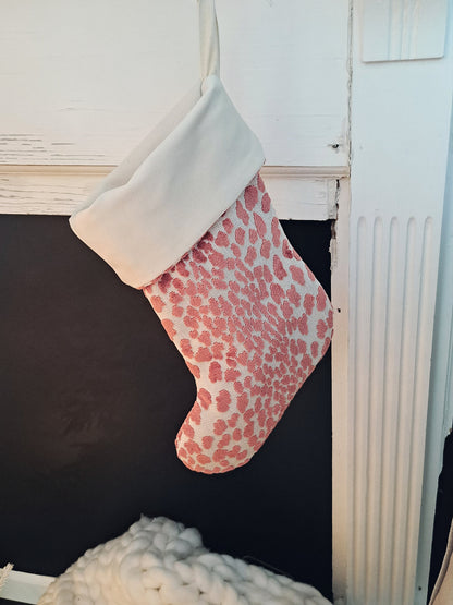 Coral Red Leapard Print Velvet Christmas Stocking