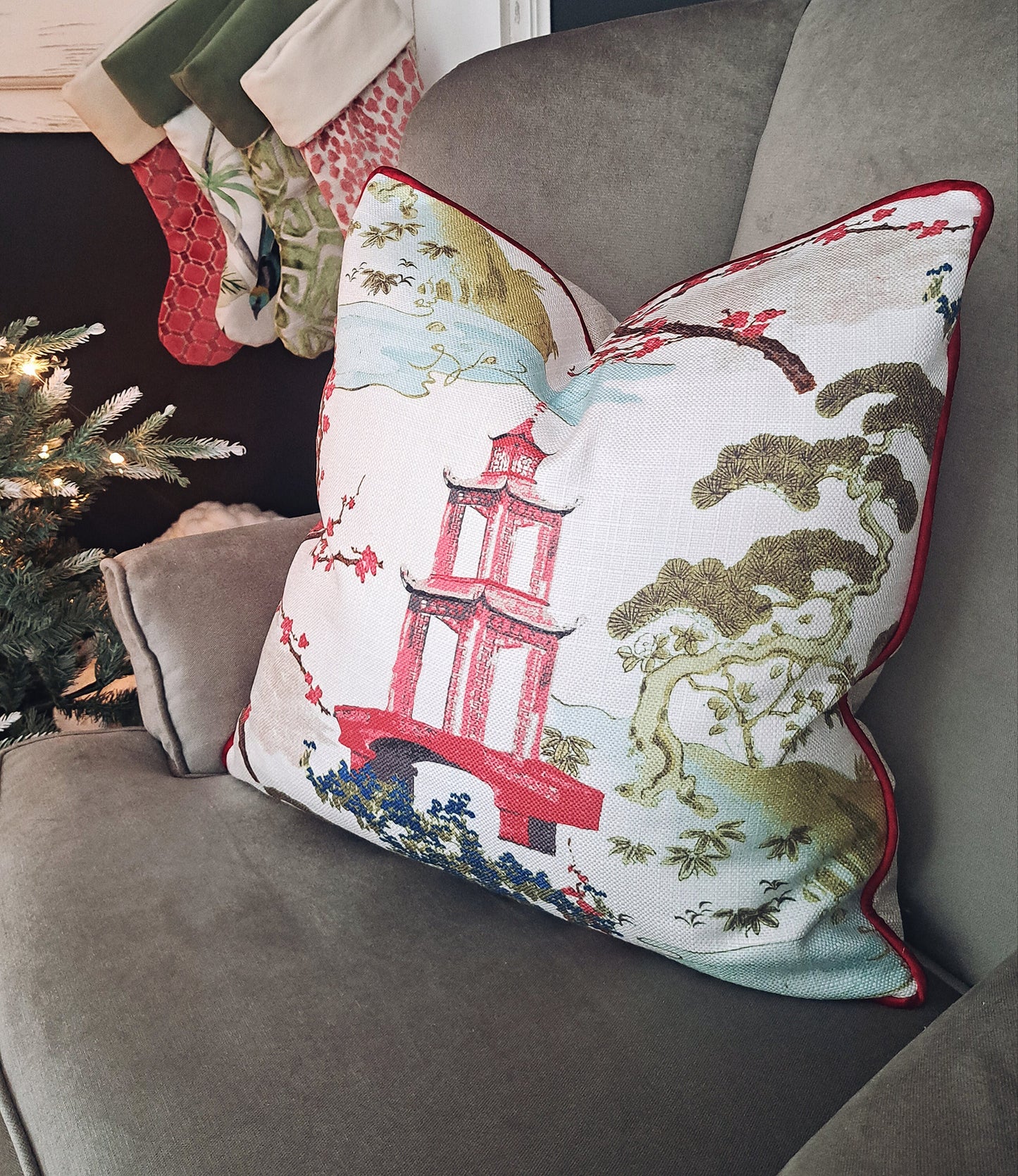 Regal Zen Red Pagoda Print Pillow Cover