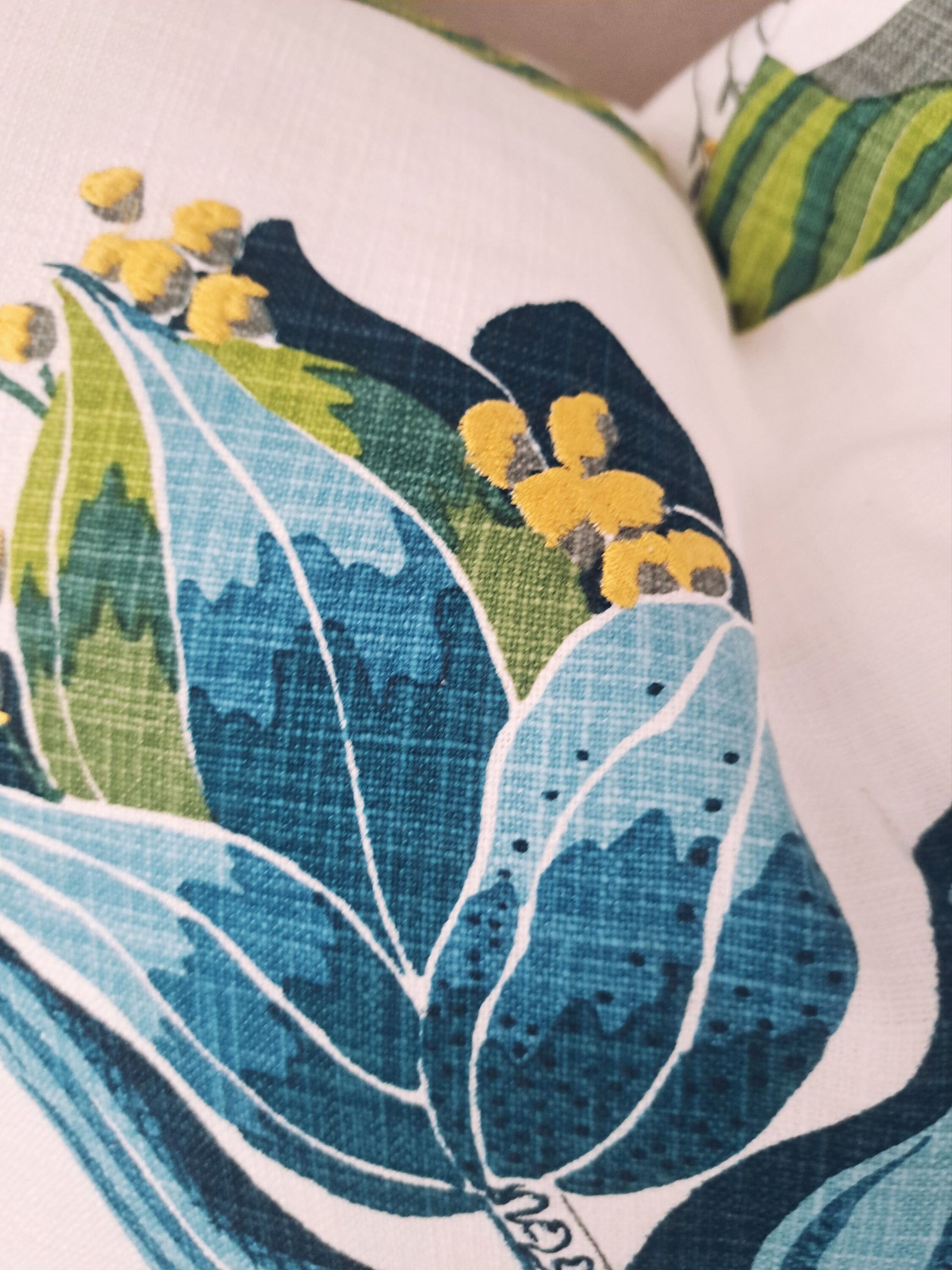 Embroidered Graphic Floral Blue and Green Pillow Cover