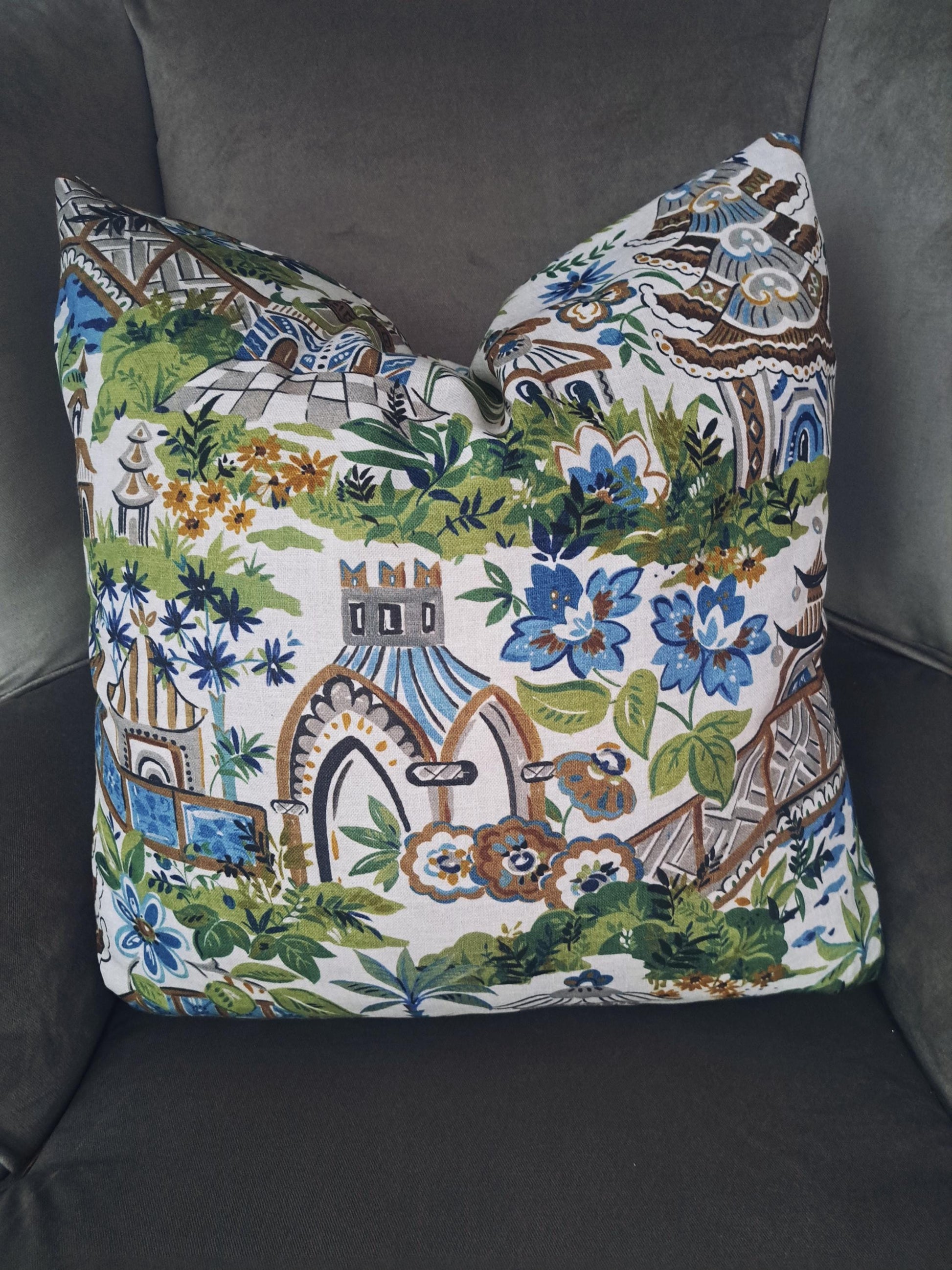 Yakata Ivory Chinoiserie Print Pillow Cover