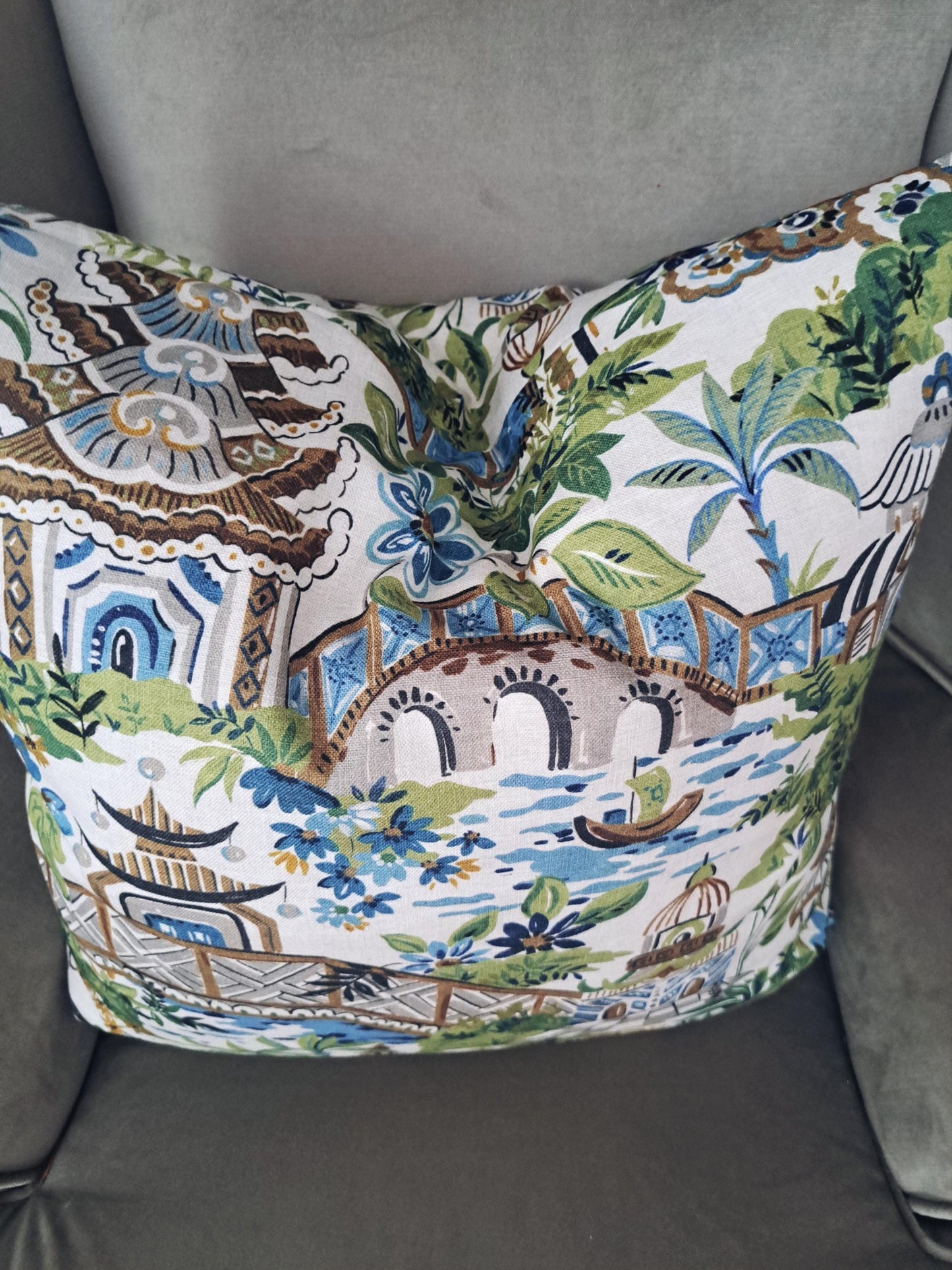 Yakata Ivory Chinoiserie Print Pillow Cover