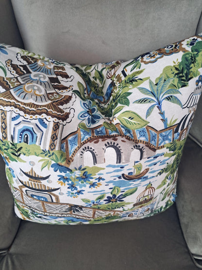 Yakata Ivory Chinoiserie Print Pillow Cover