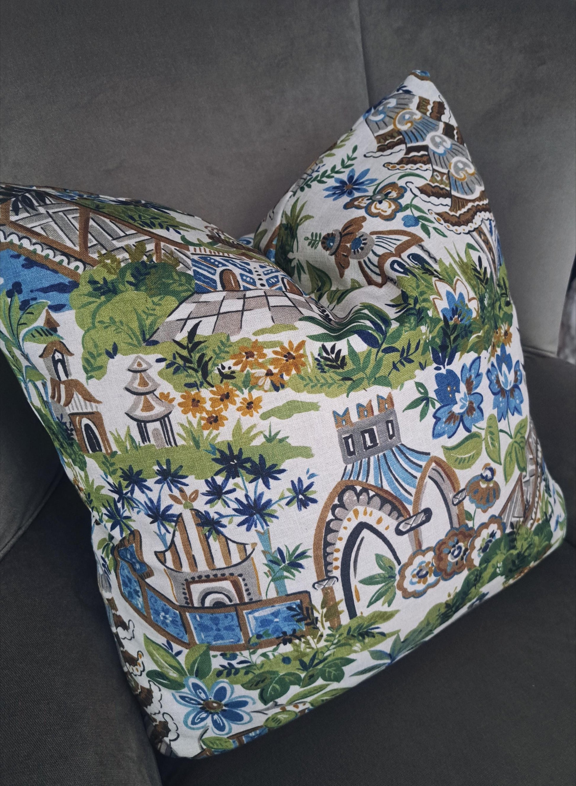 Yakata Ivory Chinoiserie Print Pillow Cover