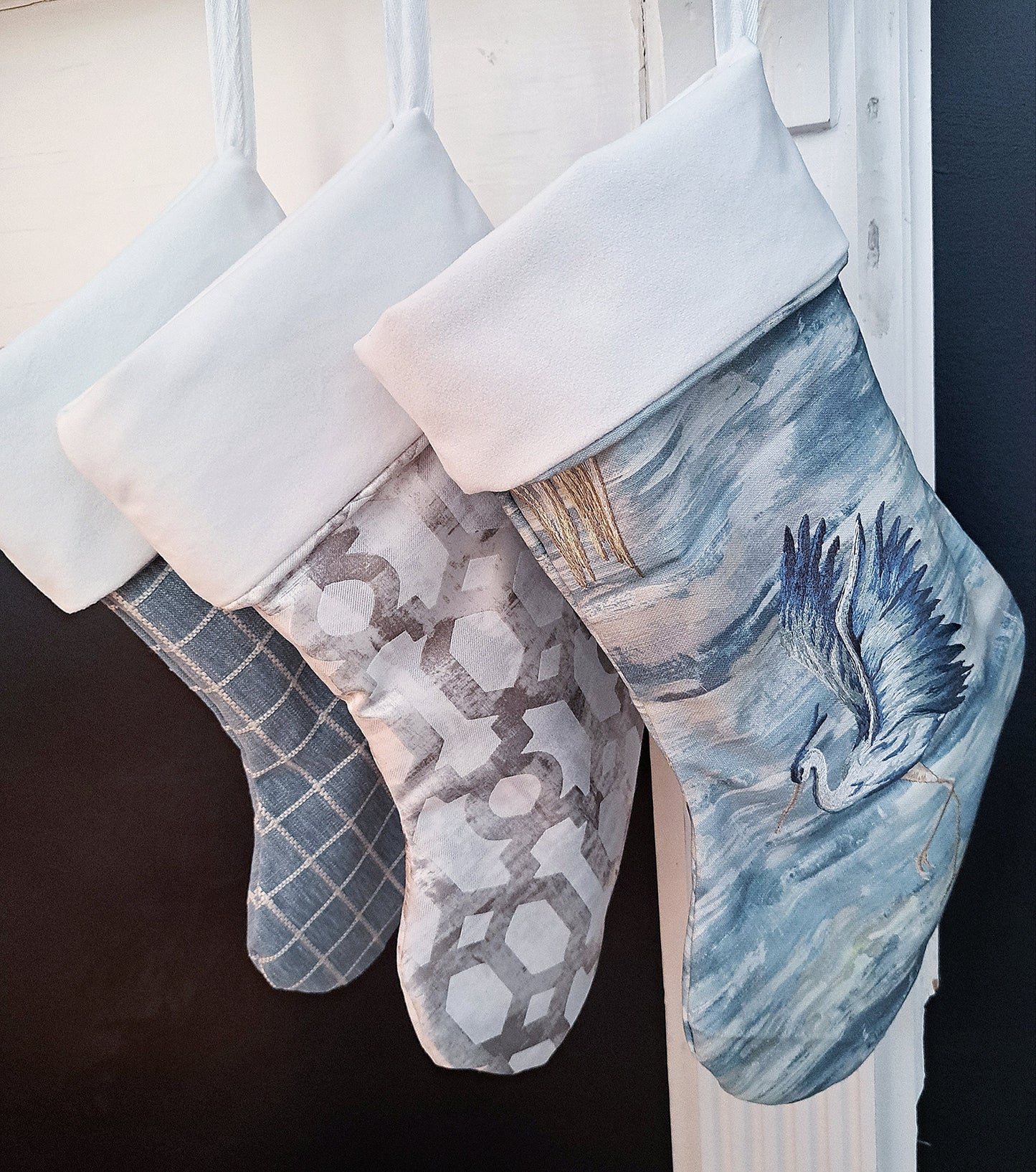 Blue and White Plaid Christmas Stocking