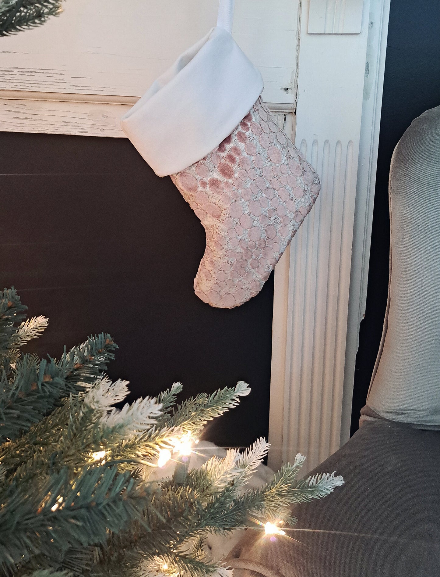 Pink Dot Velvet Christmas Stocking