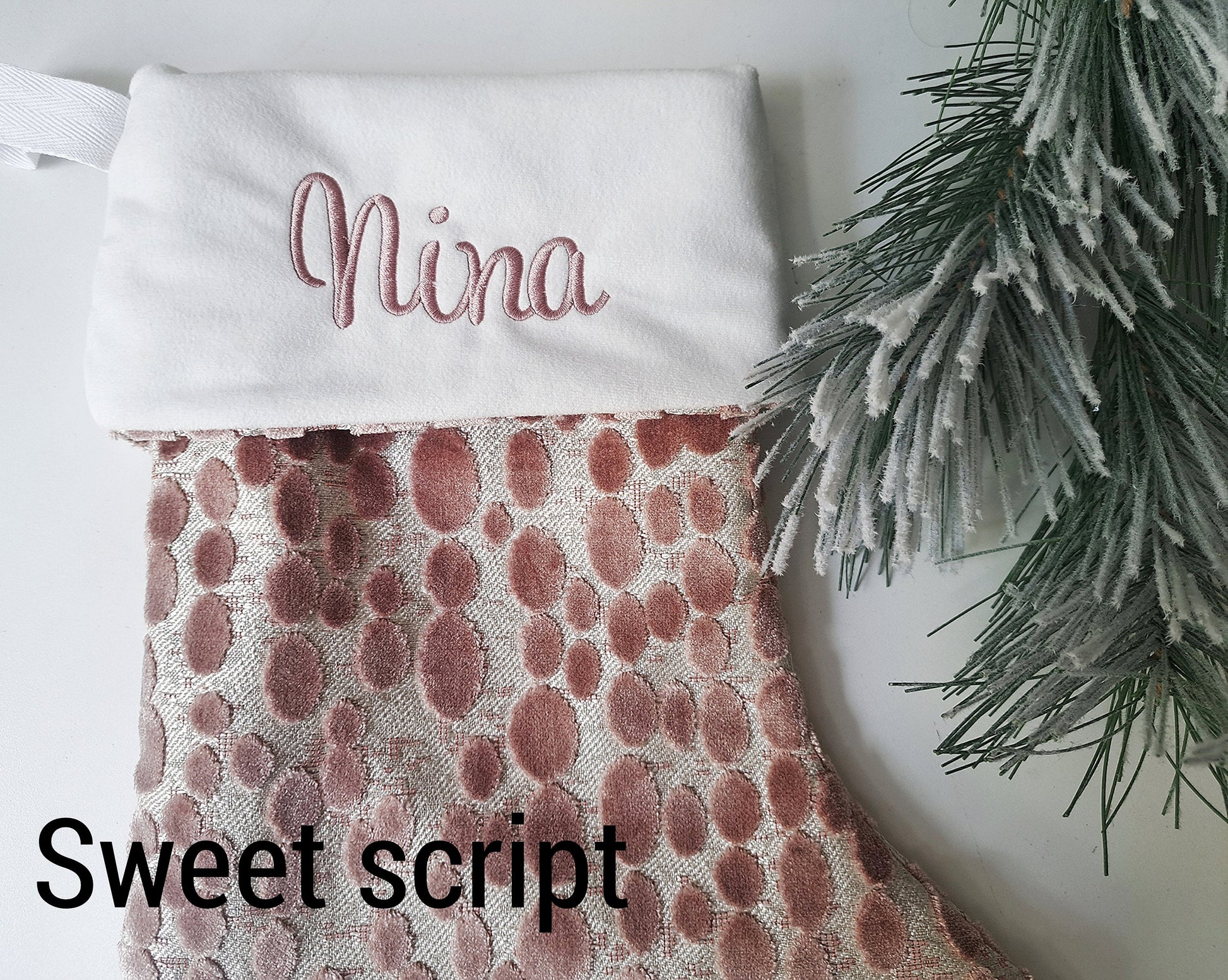 Pink Dot Velvet Christmas Stocking