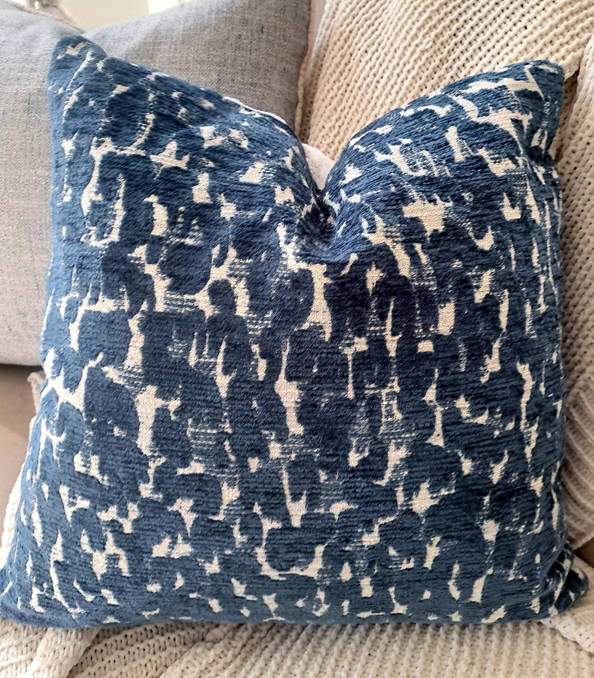 Levity Indigo Blue Abstract Animal Print Pillow Cover