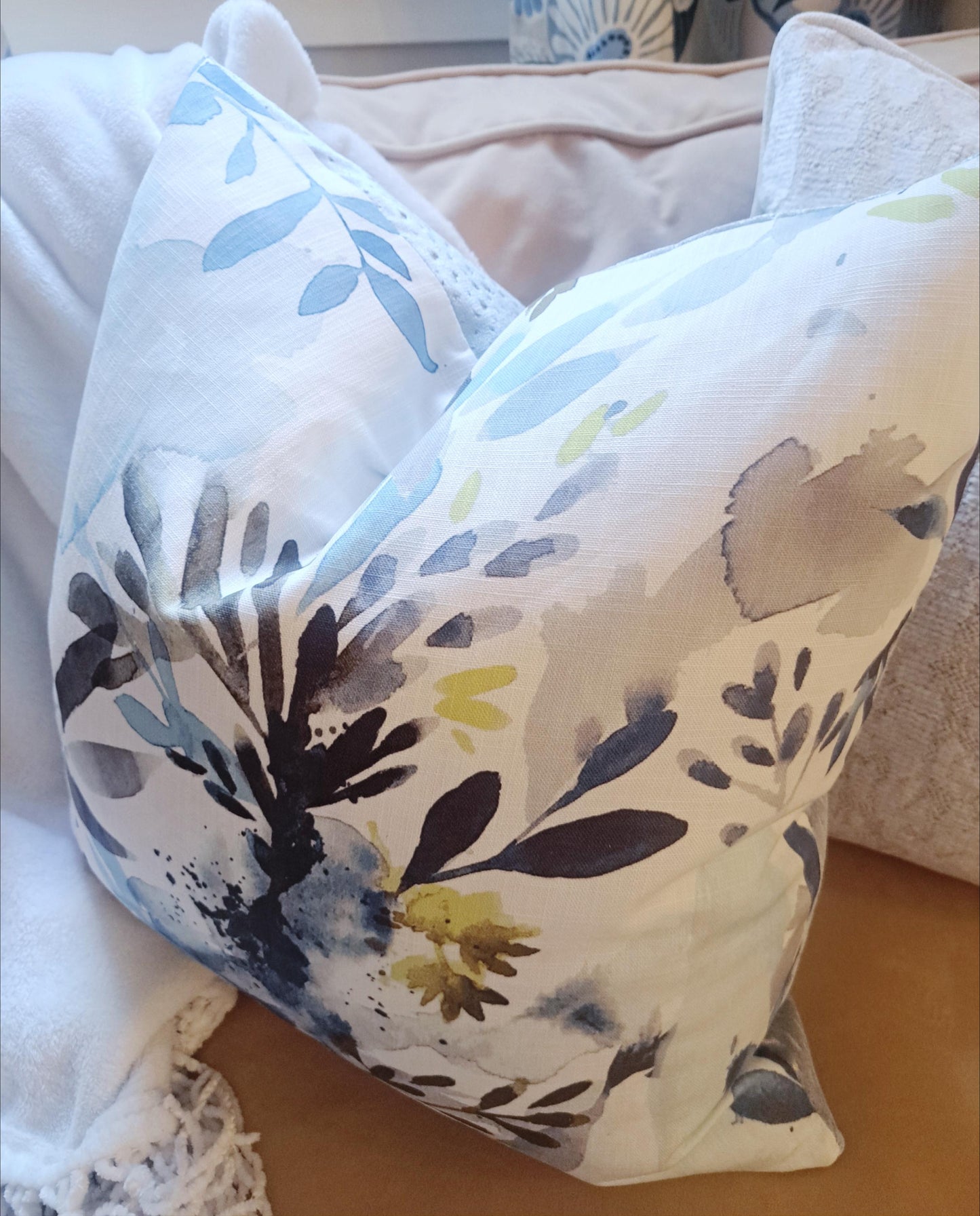 Sprigs Blue Wave Floral Pillow Cover