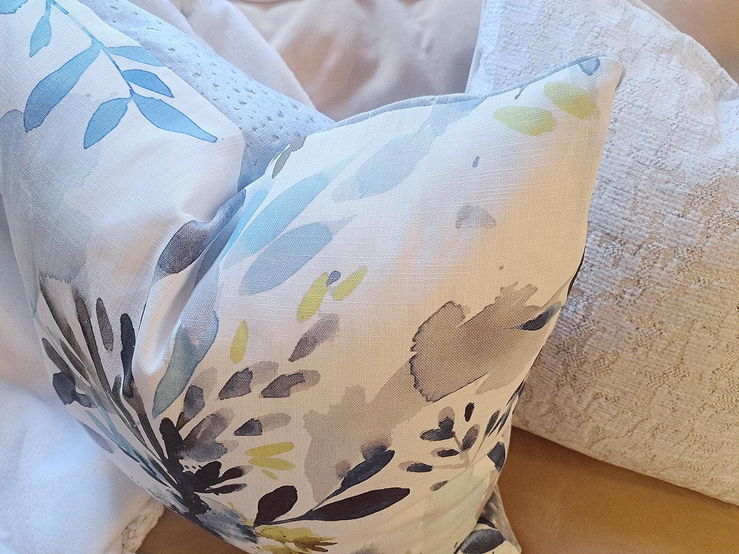 Sprigs Blue Wave Floral Pillow Cover