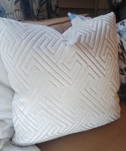 Pearl Cream Cut Velvet Greek Gey Pillow Cover