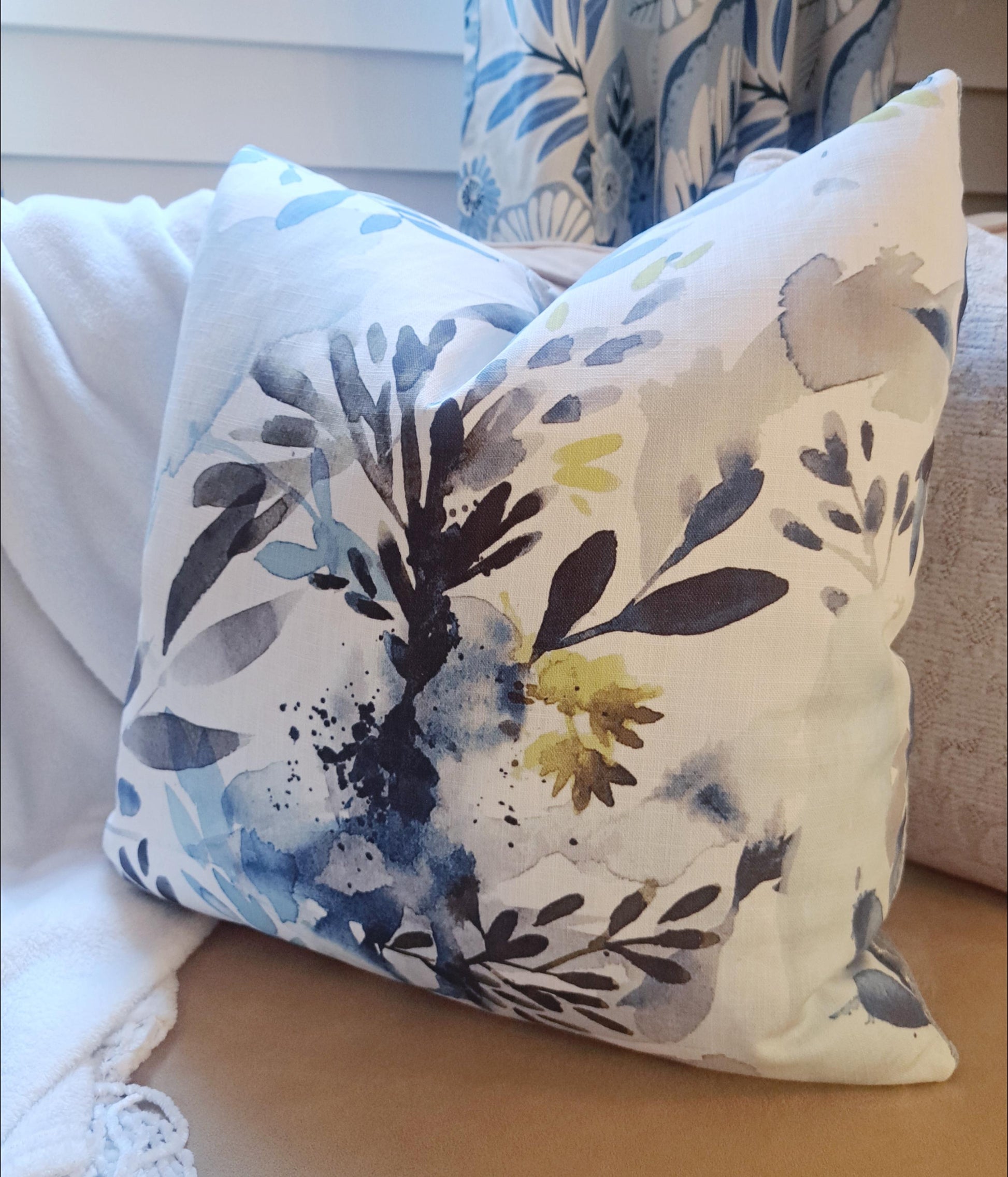 Sprigs Blue Wave Floral Pillow Cover