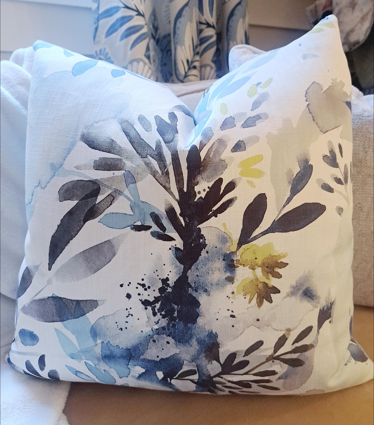 Sprigs Blue Wave Floral Pillow Cover