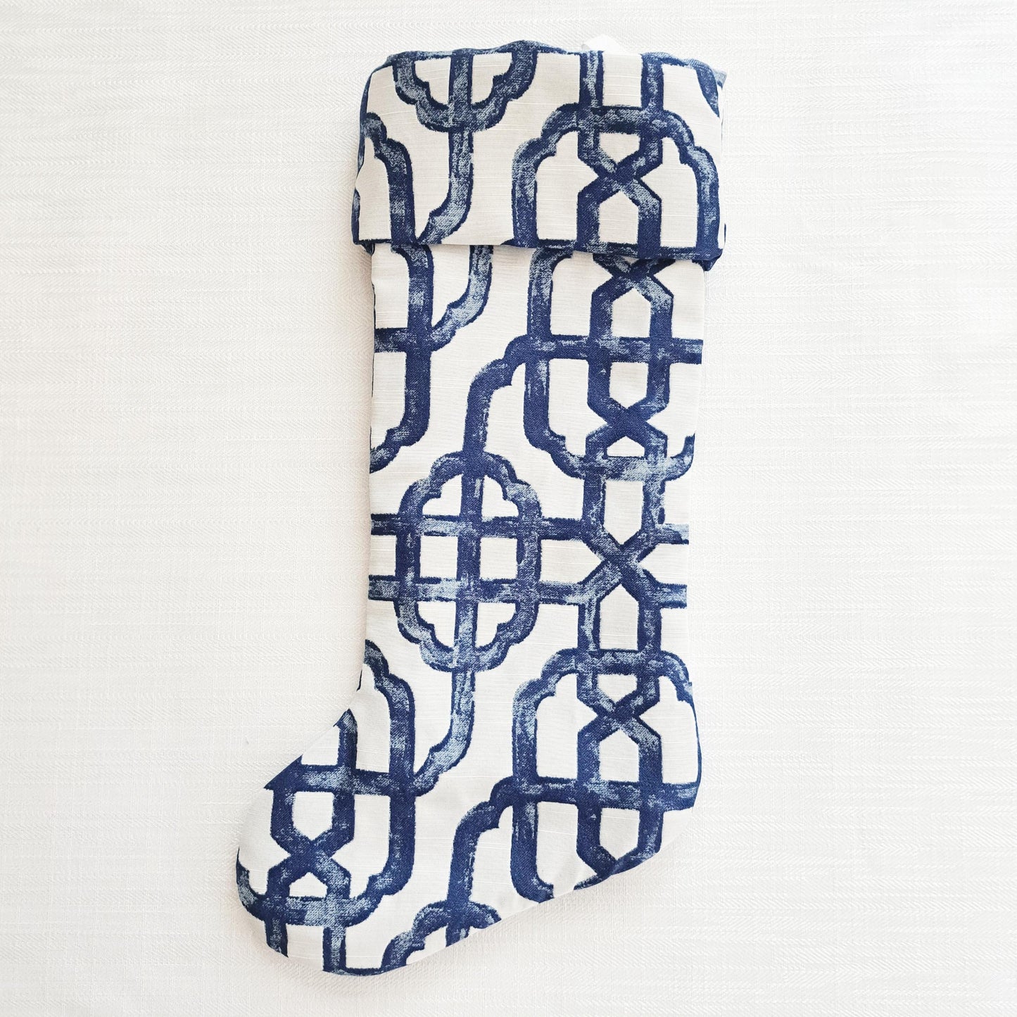 Blue and White Print Christmas Stocking