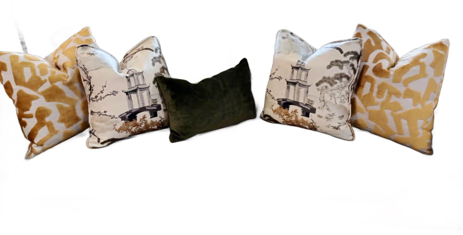 Neutral Pagoda Chinoiserie Print pillow cover