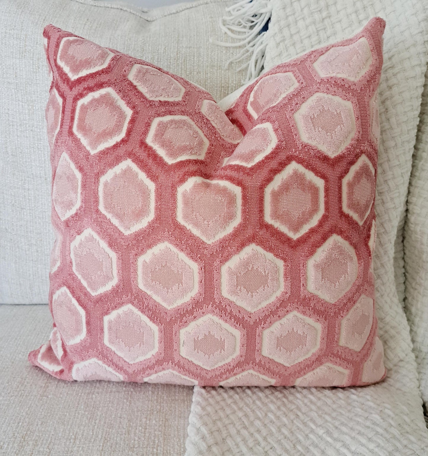 Blush Pink Geometric Velvet Pillow Cover