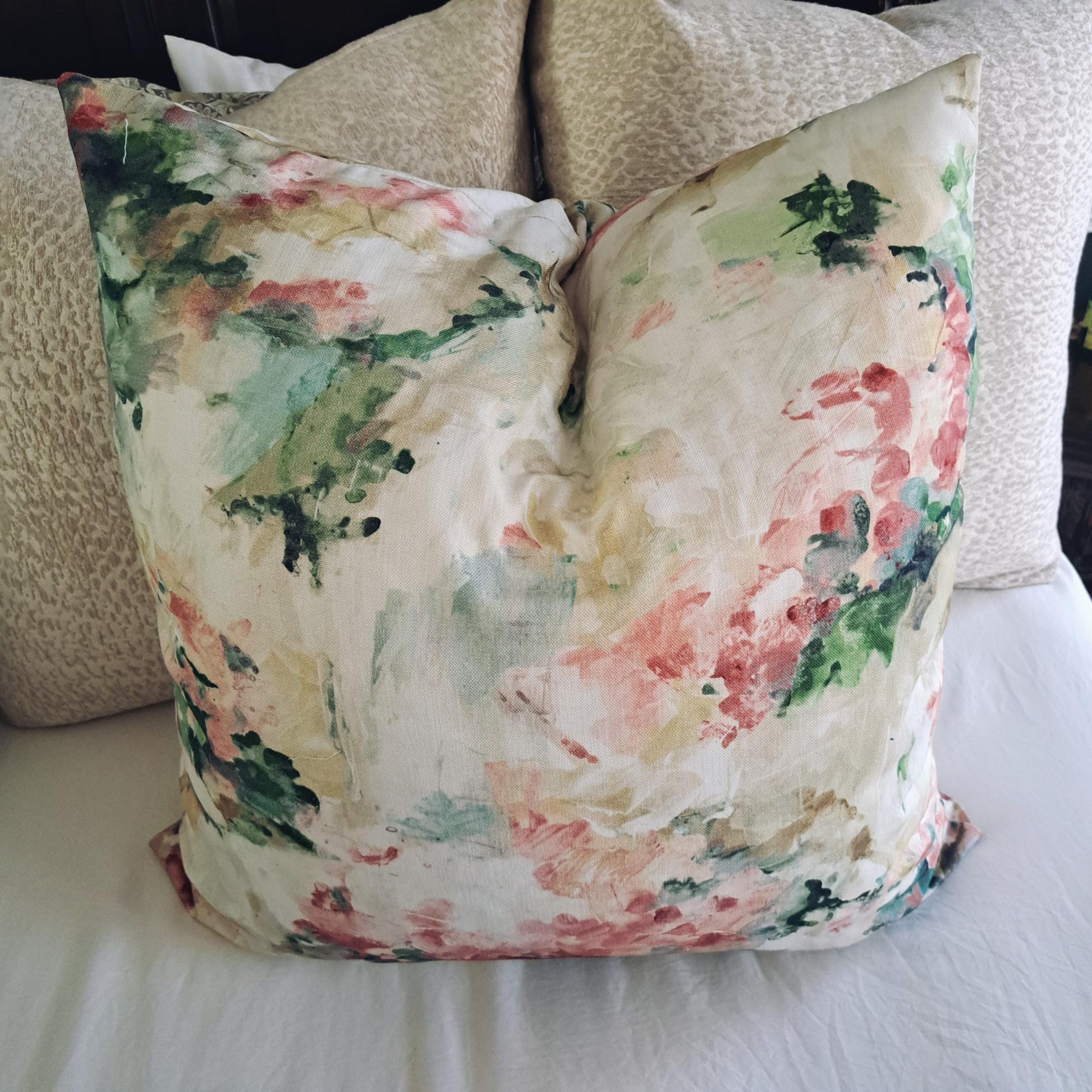 Tea rose watercolor floral pillow cover