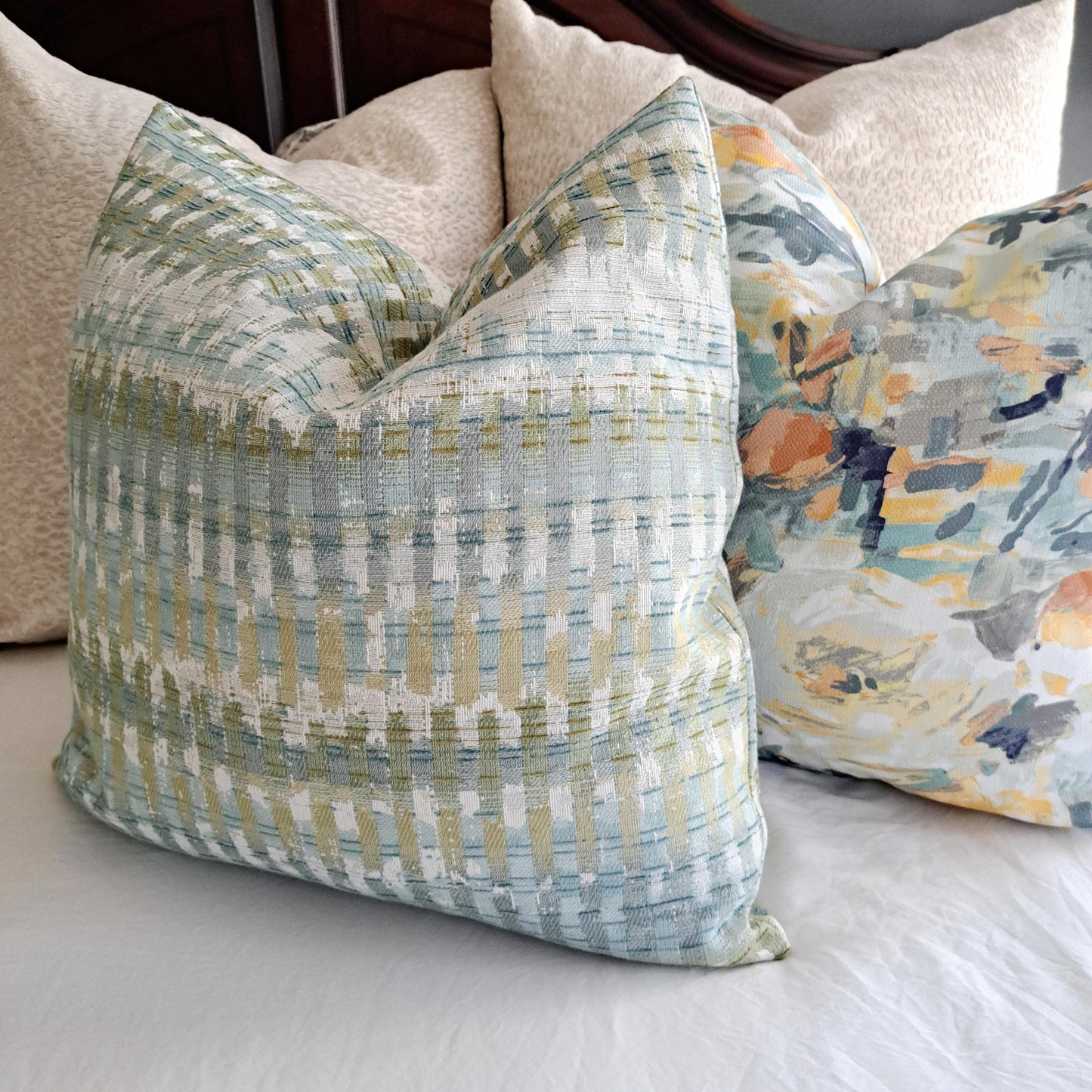 Everglade Aqua Blue Print Pillow Cover